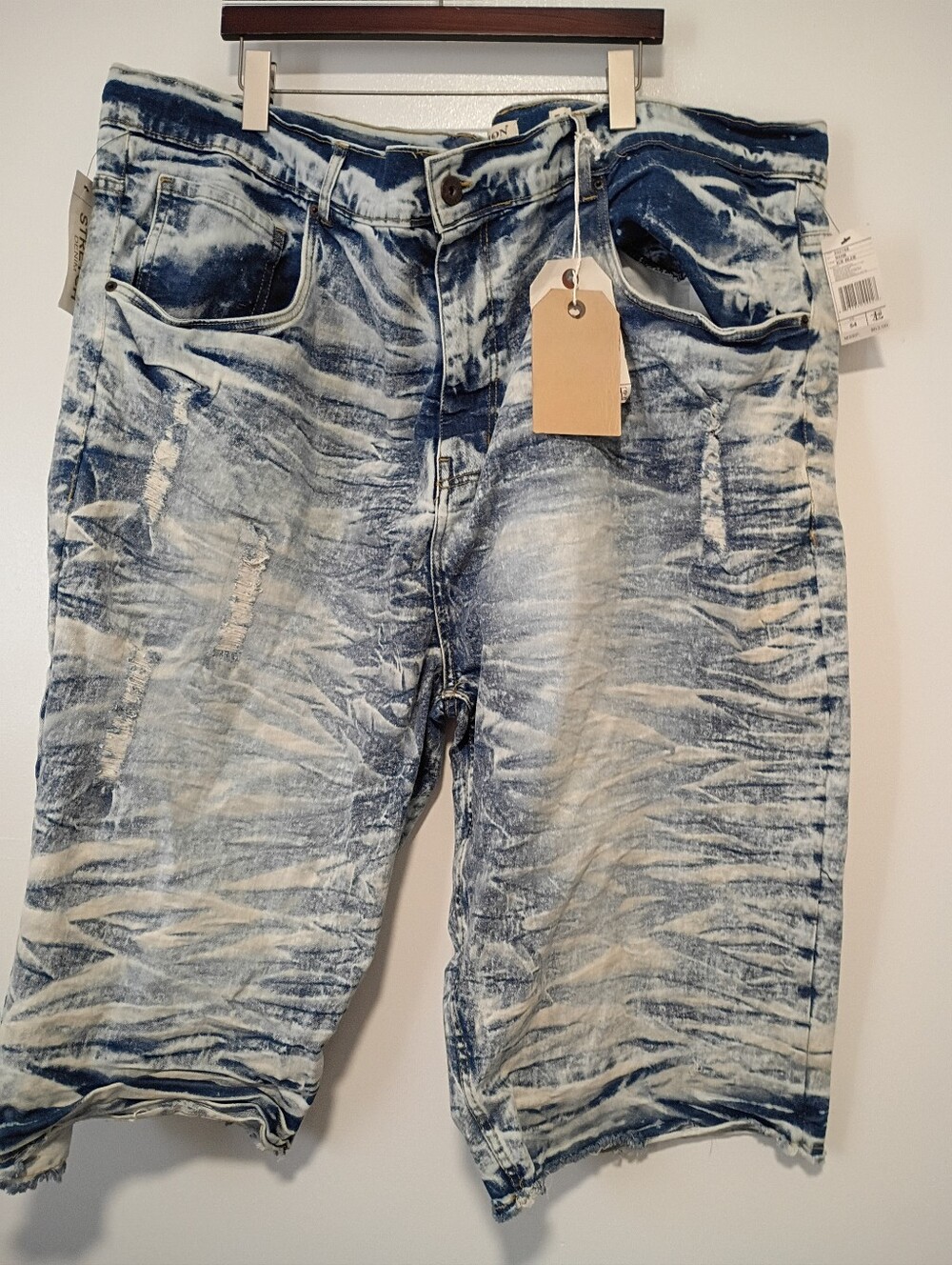 Evolution Mens Size 54 Destroyed Ice Blue Wild Tiger Denim Shorts